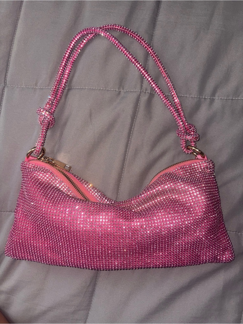 SHEIN Pink Crystal Knotted Strap Shoulder Bag